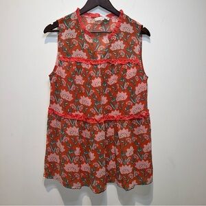 Weekend Suzanne Betro Sheer Floral Blouse Sleeveless Size Medium Ruffle Tunic